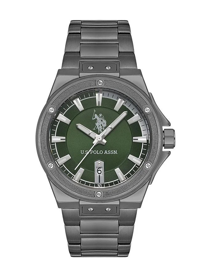 U.S. Polo Assn. Fundamental 42mm Men's Watch with Dark Green Dial & Grey Stainless Steel Bracelet