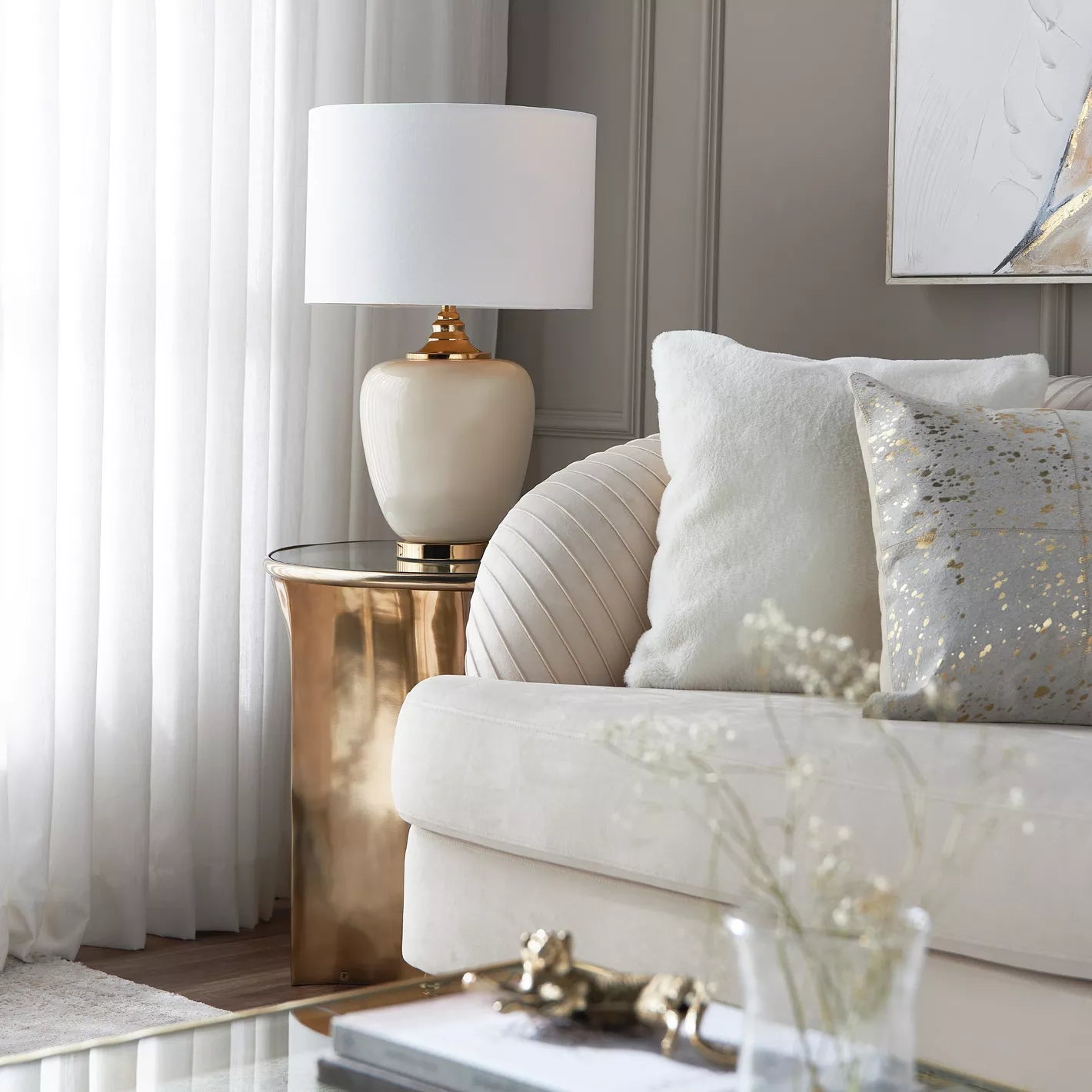 مصباح طاولة زجاجي سيفينا - 59 سم