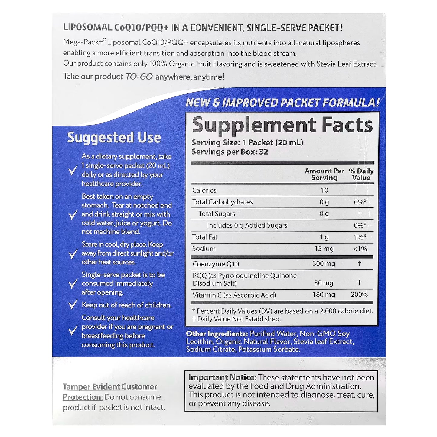 Aurora Nutrascience, Liposomal CoQ10/PQQ+, 32 Packets, 0.68 fl oz (20 ml) Each