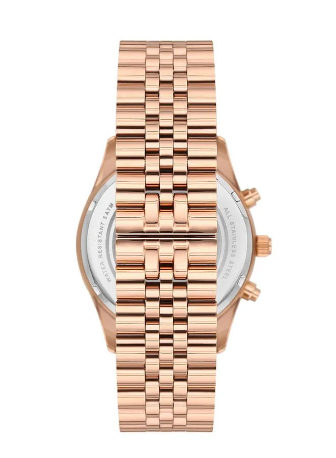 ساعة كروسينغ النسائية متعددة الوظائف من يو إس بولو أسن، مقاس 38 مم، بمينا فضي وعلبة وسوار من الذهب الوردي