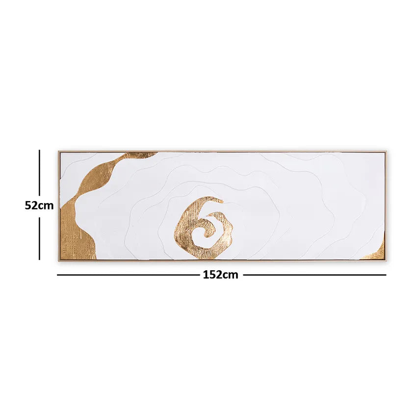 لوحة فنية جدارية تجريدية بإطار حلزوني من تصميم روث، بلمسات معدنية، باللونين الأبيض والذهبي - ٥٢×١٥٢ سم