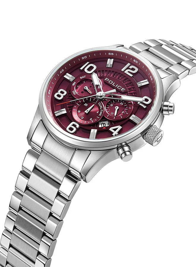 ساعة بوليس أديس للرجال بمينا عنابي وسوار فضي