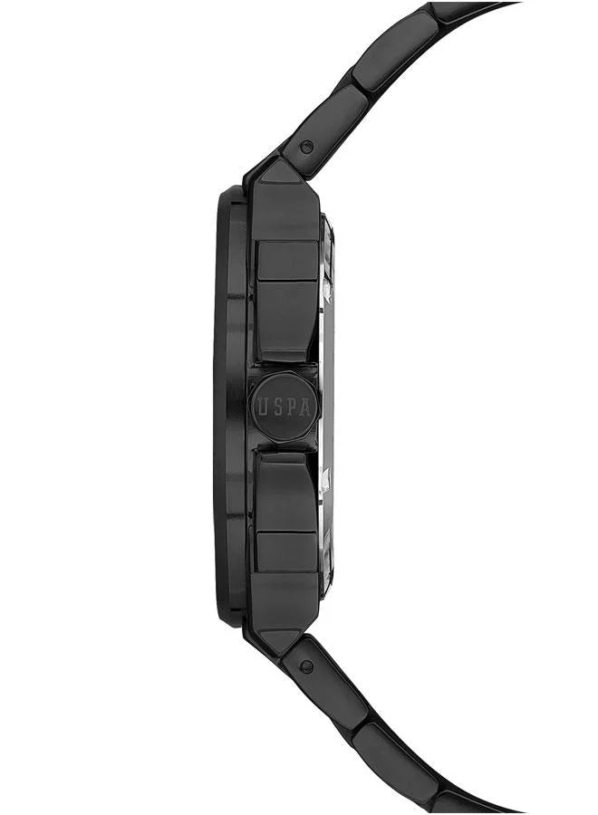 ساعة رجالية أساسية من مجموعة بولو الأمريكية، مقاس 42 مم، بمينا أسود وسوار من الفولاذ المقاوم للصدأ