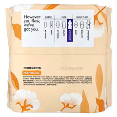 The Honey Pot Company, 100% Organic Cotton Cover, Non-Herbal Pads with Wings, Overnight, 12 Count