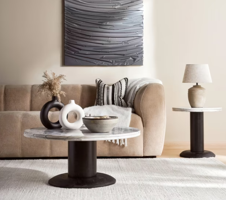 Avio coffee table marble round - white & black