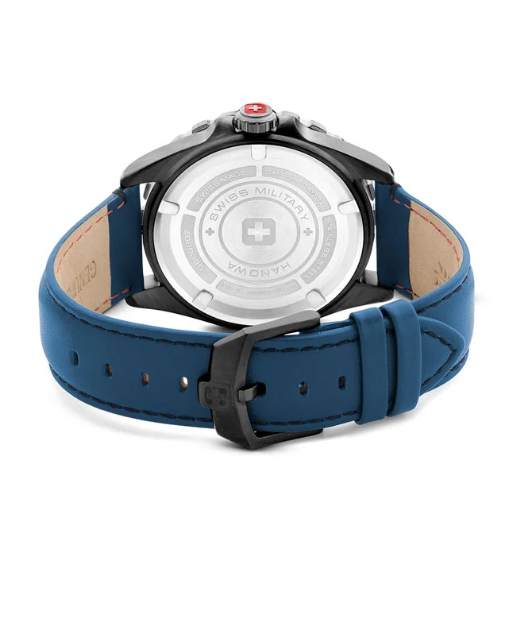 SWISS MILITARY HANOWA Swiss Military Carbon Peak Watch For Men With Blue Leather Strap 44mm 10ATM - SMWGB0000250