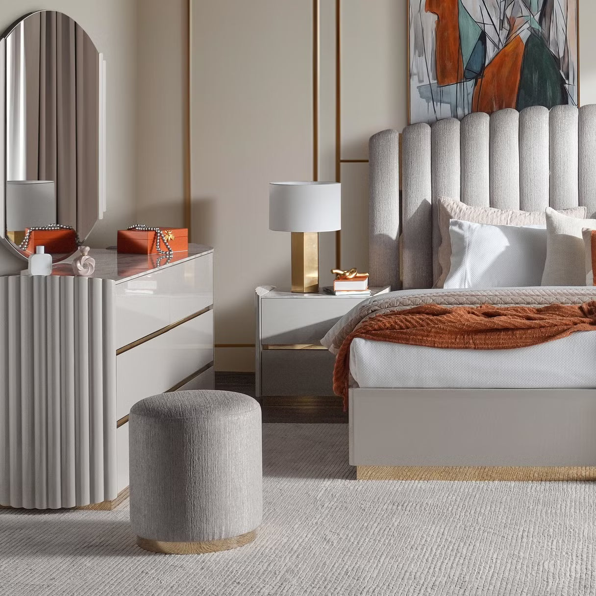 Loway 6 pc bedroom set 180x200 cm - high gloss light grey