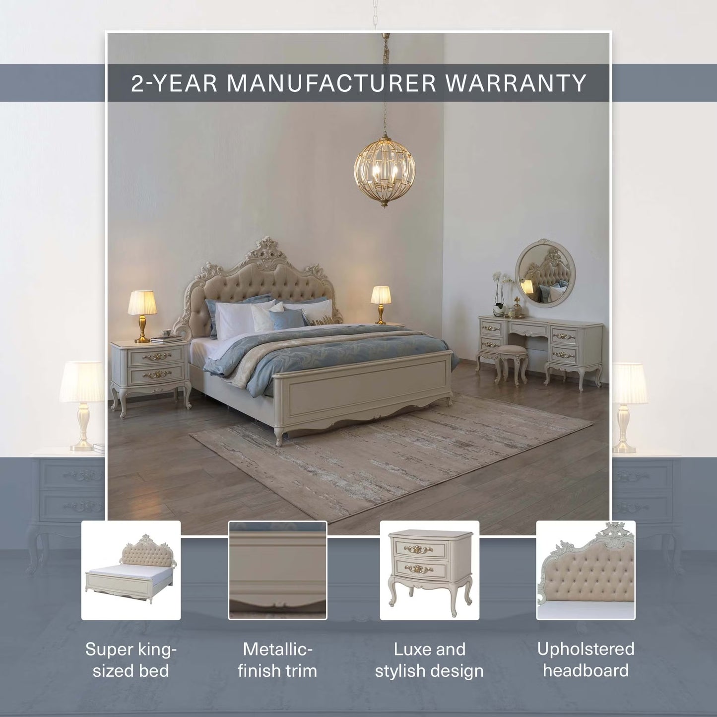 Vintage 6 pc bedroom set 200x200 cm