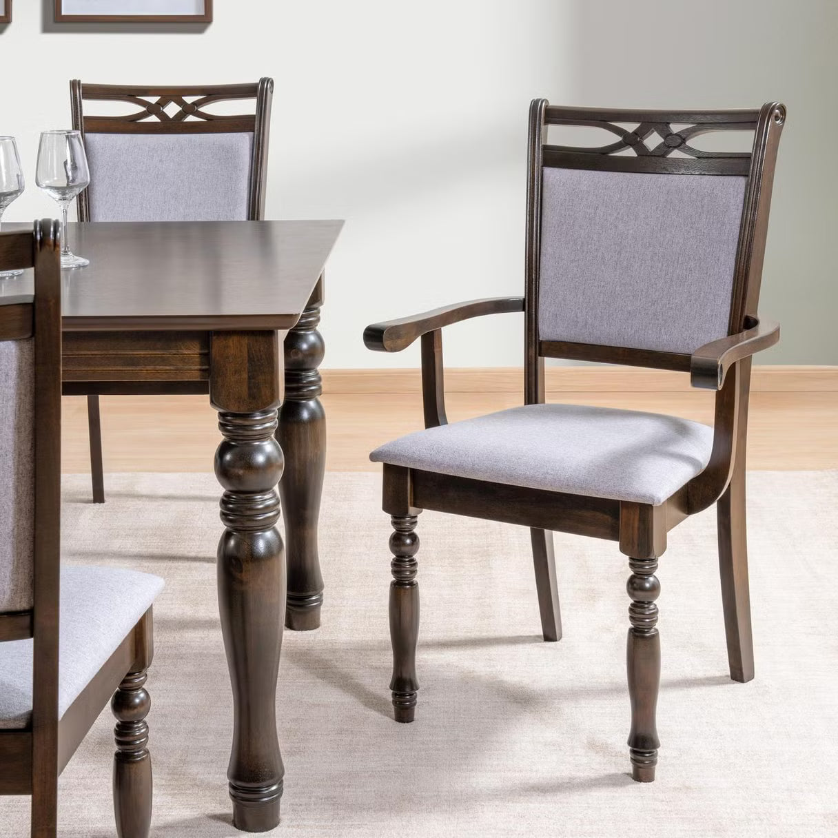 طقم طعام بايلون 1+2+6 خشبي - بني بيج