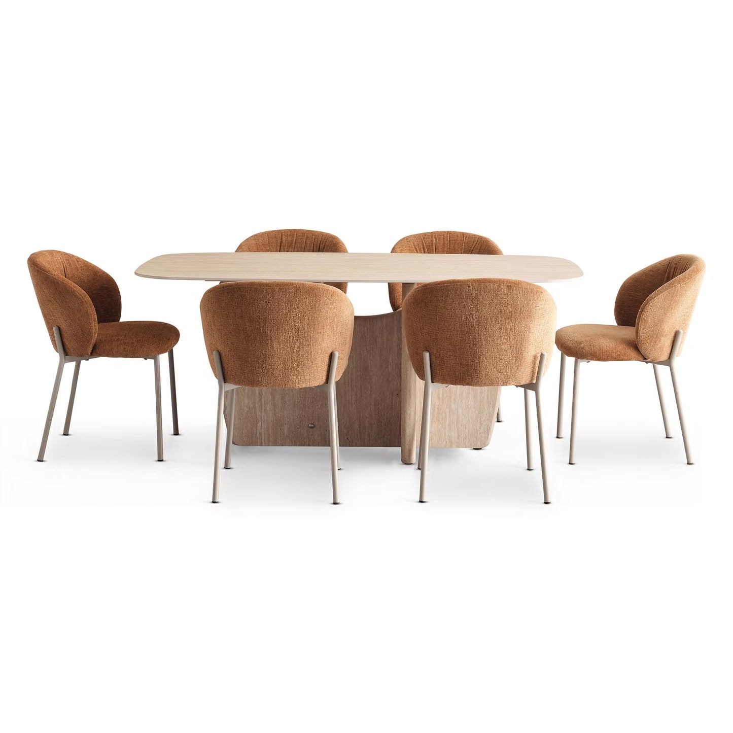 Huin 1+6 dining set travertine - beige yellow