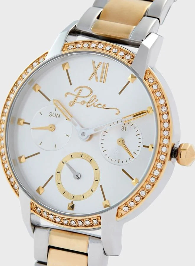 ساعة يد نسائية من بوليس نادو بتصميم دائري من الفولاذ المقاوم للصدأ، مقاس 34 مم - لونان 