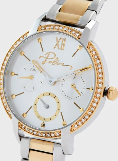 ساعة يد نسائية من بوليس نادو بتصميم دائري من الفولاذ المقاوم للصدأ، مقاس 34 مم - لونان 