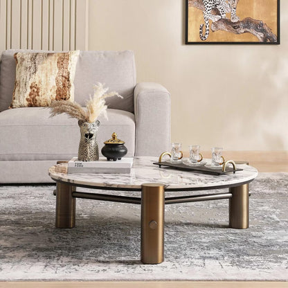 طاولة قهوة من الرخام باللون الأبيض الذهبي 