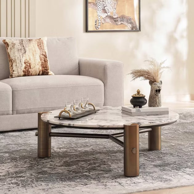 طاولة قهوة من الرخام باللون الأبيض الذهبي 