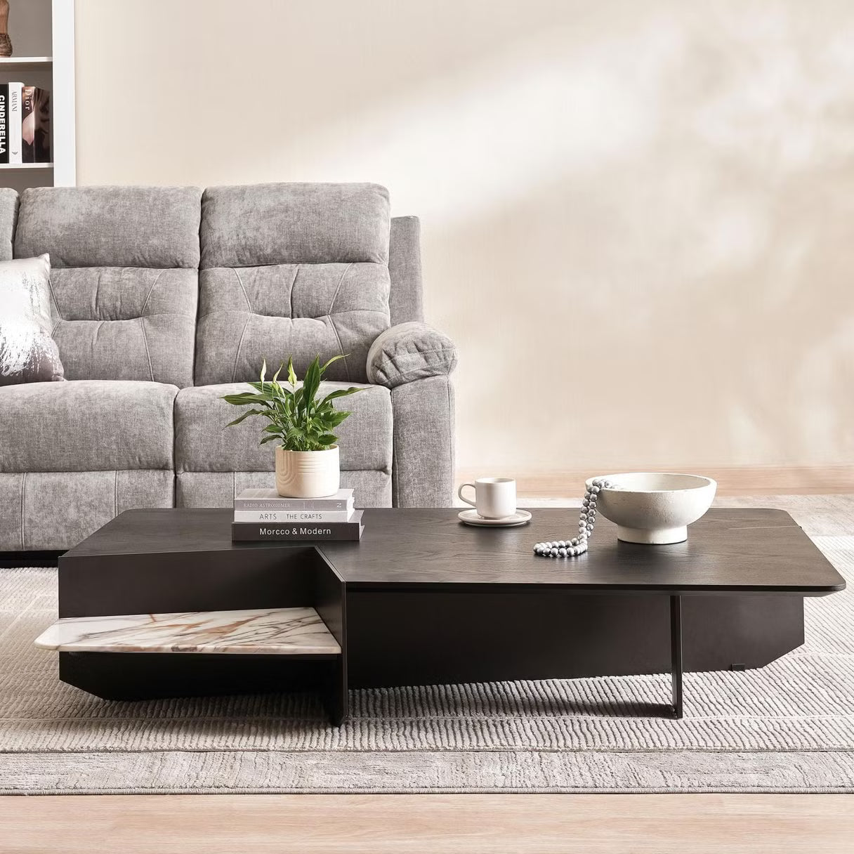 طاولة قهوة Allez - قشرة خشبية - أسود وأبيض 