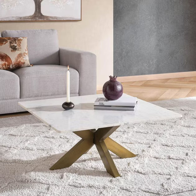 Roe coffee table marble - white & antique brass