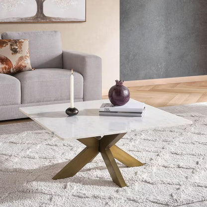 Roe coffee table marble - white & antique brass