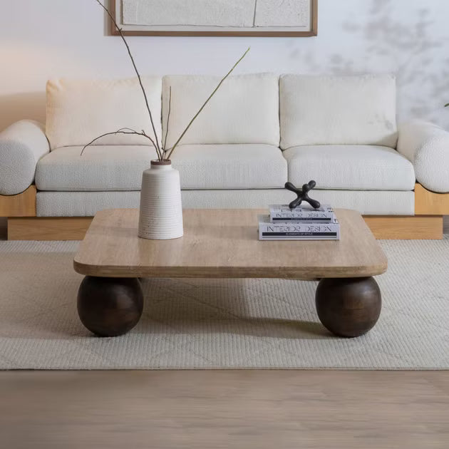 طاولة قهوة جيلو ترافرتين كبيرة - بيج بني 