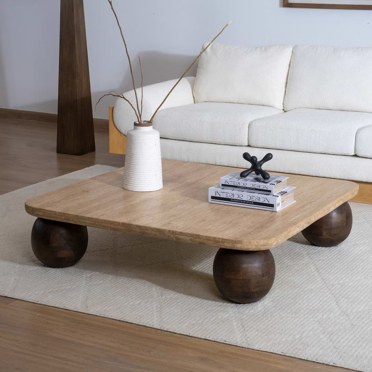 طاولة قهوة جيلو ترافرتين كبيرة - بيج بني 