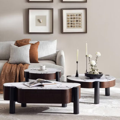 Zigo coffee table set of 3 marble - White dark grey