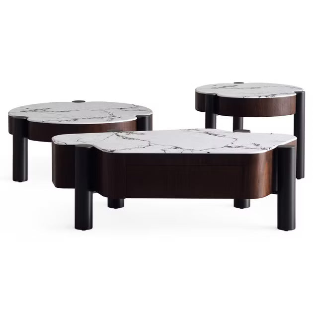 Zigo coffee table set of 3 marble - White dark grey