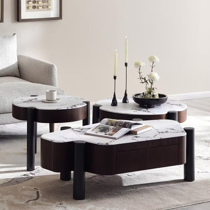 Zigo coffee table set of 3 marble - White dark grey