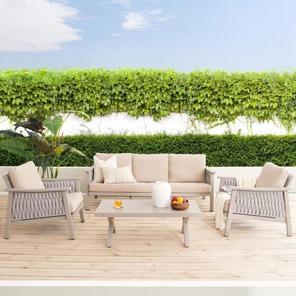 طقم أريكة خارجية من رام 3+1+1+طاولة قهوة - بيج 