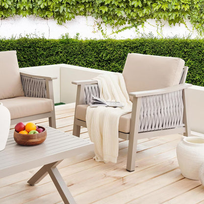 طقم أريكة خارجية من رام 3+1+1+طاولة قهوة - بيج 