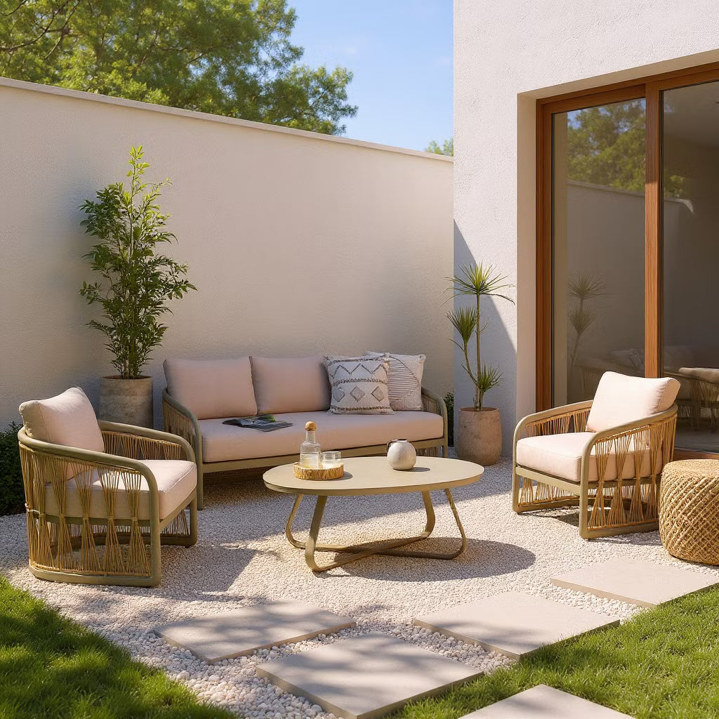 طقم كنب خارجي من إيفرا، 3+1+1+طاولة قهوة - بني 