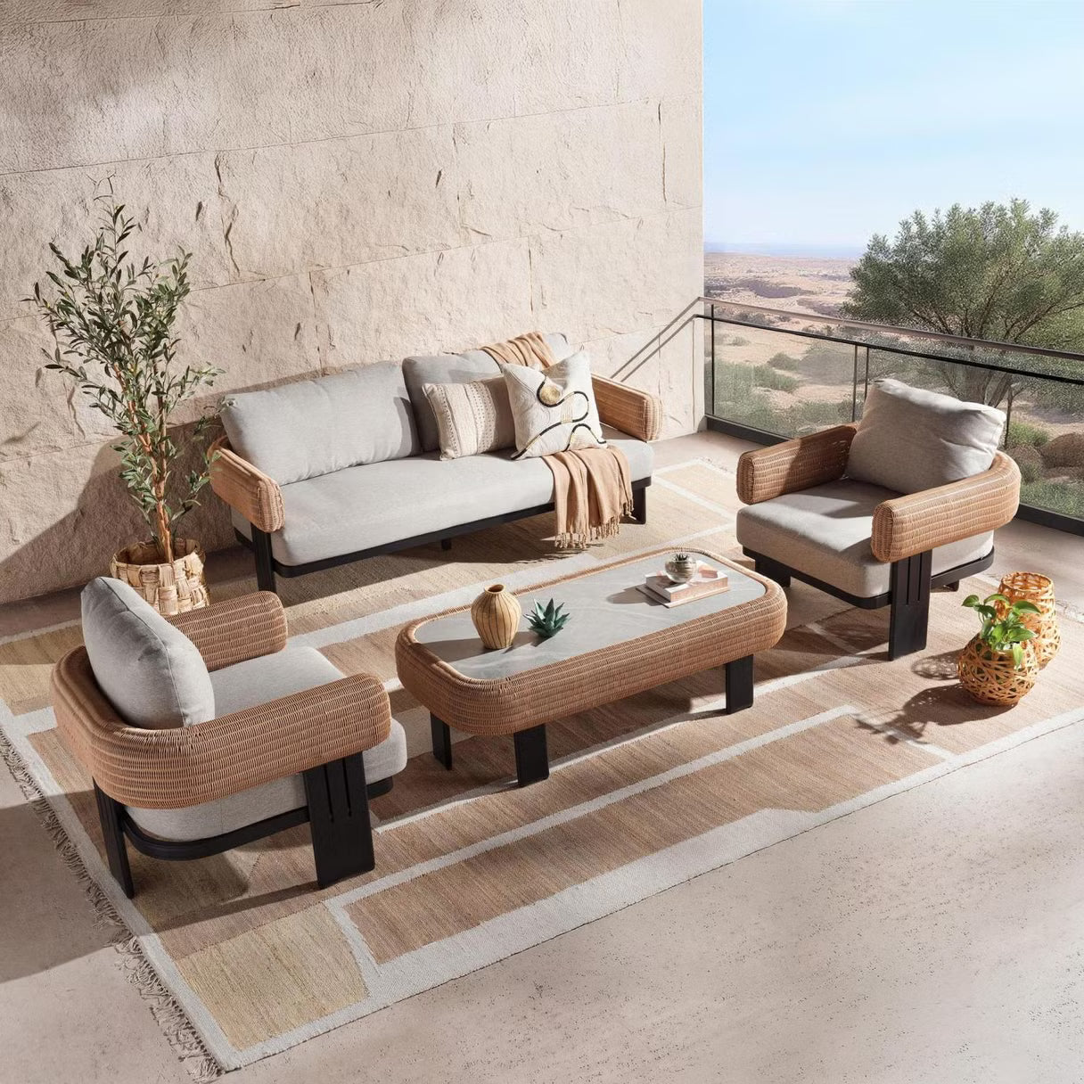 Royalty outdoor sofa set 2+1+1+coffee table-brown