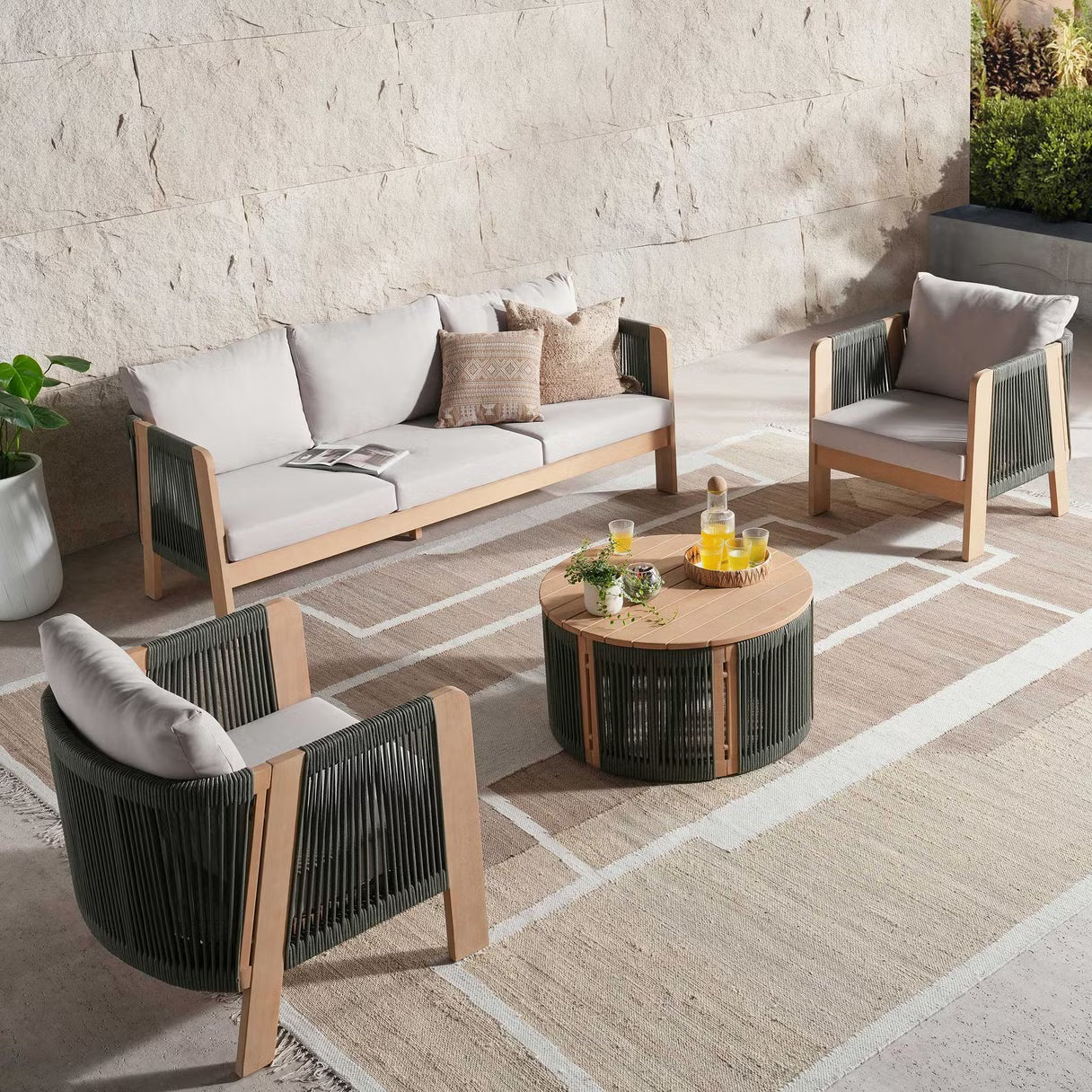 طقم أريكة خارجية روتري 3+1+1+1ct - أخضر زيتوني 