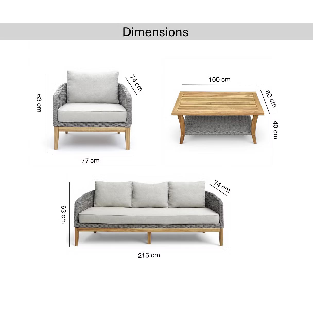 Ram outdoor sofa set 3+1+1+coffee table - beige