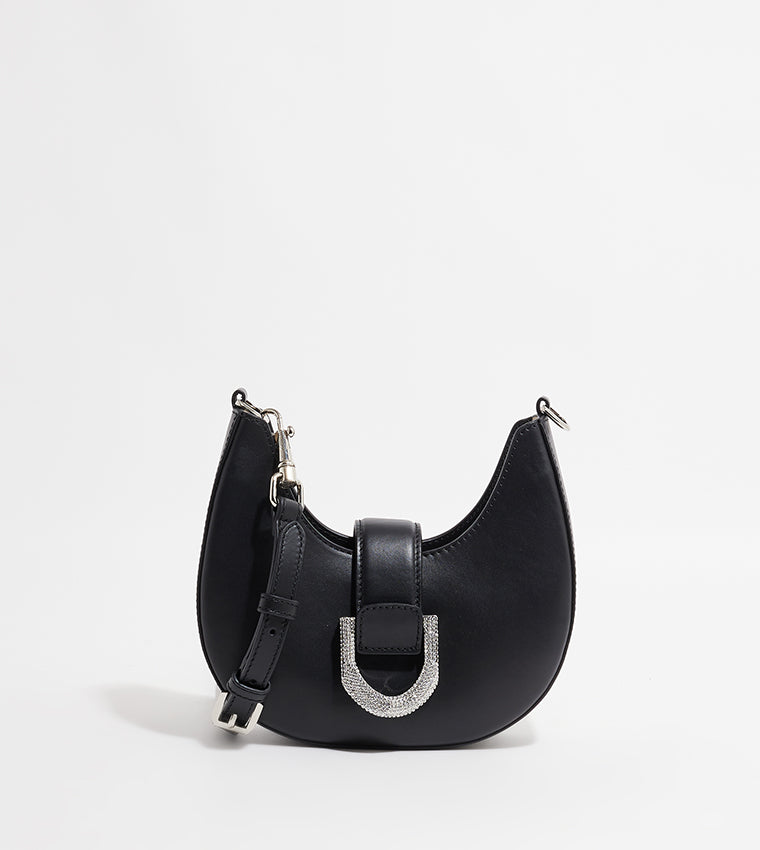 CHARLES & KEITH Gabine Leather Crystal Embellished Hobo Bag