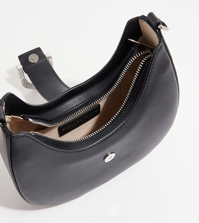 CHARLES & KEITH Gabine Leather Crystal Embellished Hobo Bag