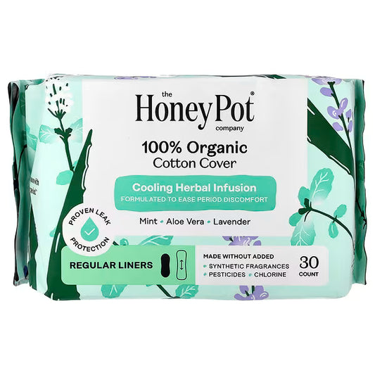 The Honey Pot Company, 100% Organic Cotton Cover, Cooling Herbal Infusion, Regular Liners, 30 Count