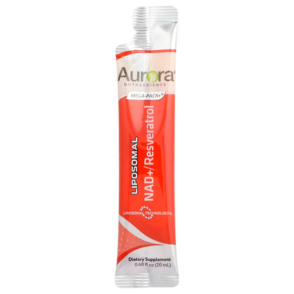 Aurora Nutrascience, Mega-Pack+®, Liposomal NAD +/ Resveratrol، 10 عبوات، 0.68 أونصة سائلة (20 مل) لكل عبوة 