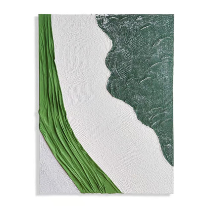 Contemplation abstract hand painted 3d fabric framed wall art 75x3x100cm - green