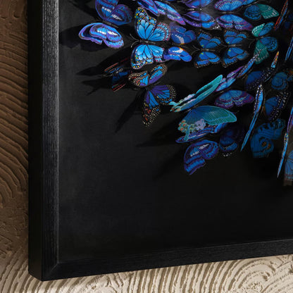 Handcrafted butterfly shadow box 100x100cm - blue