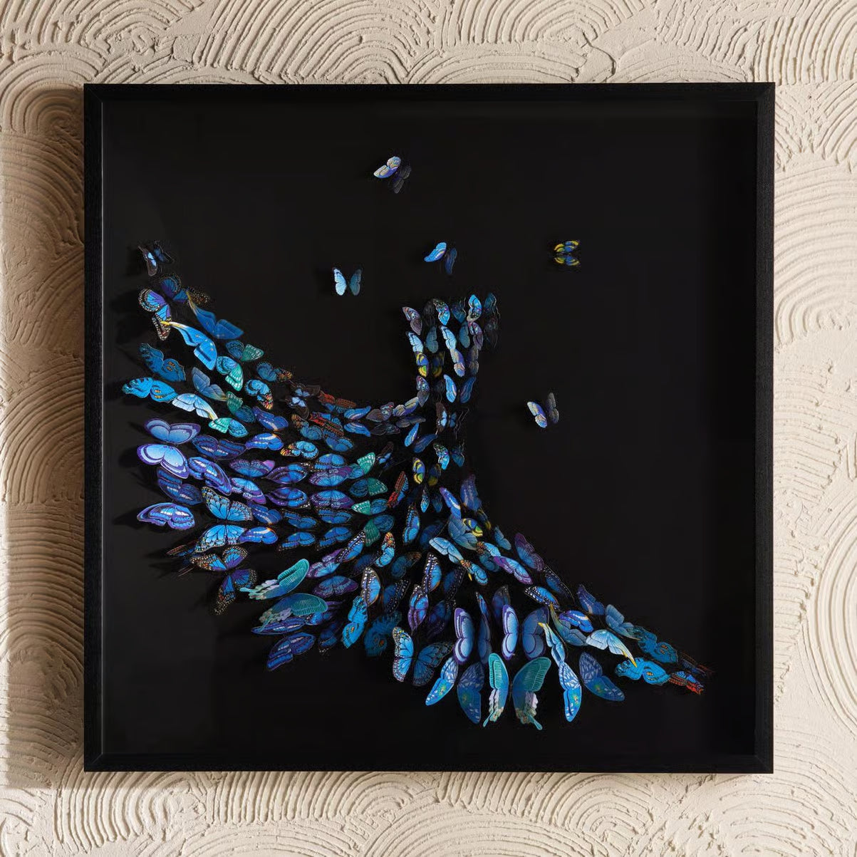 Handcrafted butterfly shadow box 100x100cm - blue