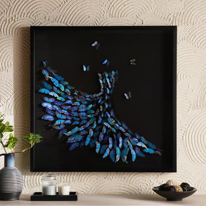 Handcrafted butterfly shadow box 100x100cm - blue