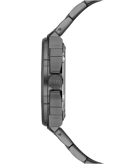 ساعة رجالية أساسية من مجموعة بولو الأمريكية، مقاس 42 مم، بميناء أخضر داكن وسوار من الفولاذ المقاوم للصدأ رمادي اللون 
