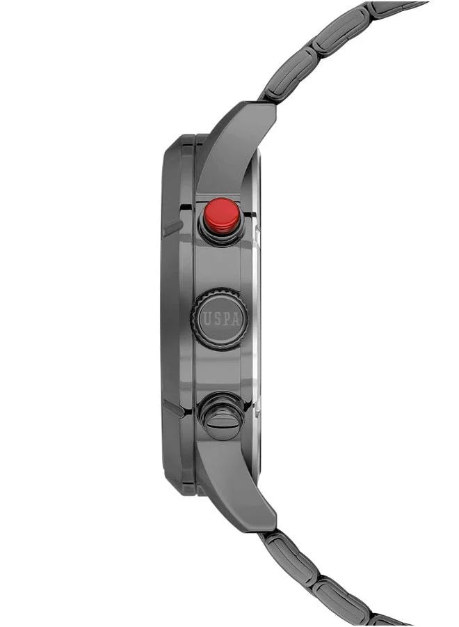 ساعة يو إس بولو أسن للرجال، 46 مم، مصنوعة من الفولاذ المقاوم للصدأ، بمينا أخضر مصقول وسوار جلدي بني. 