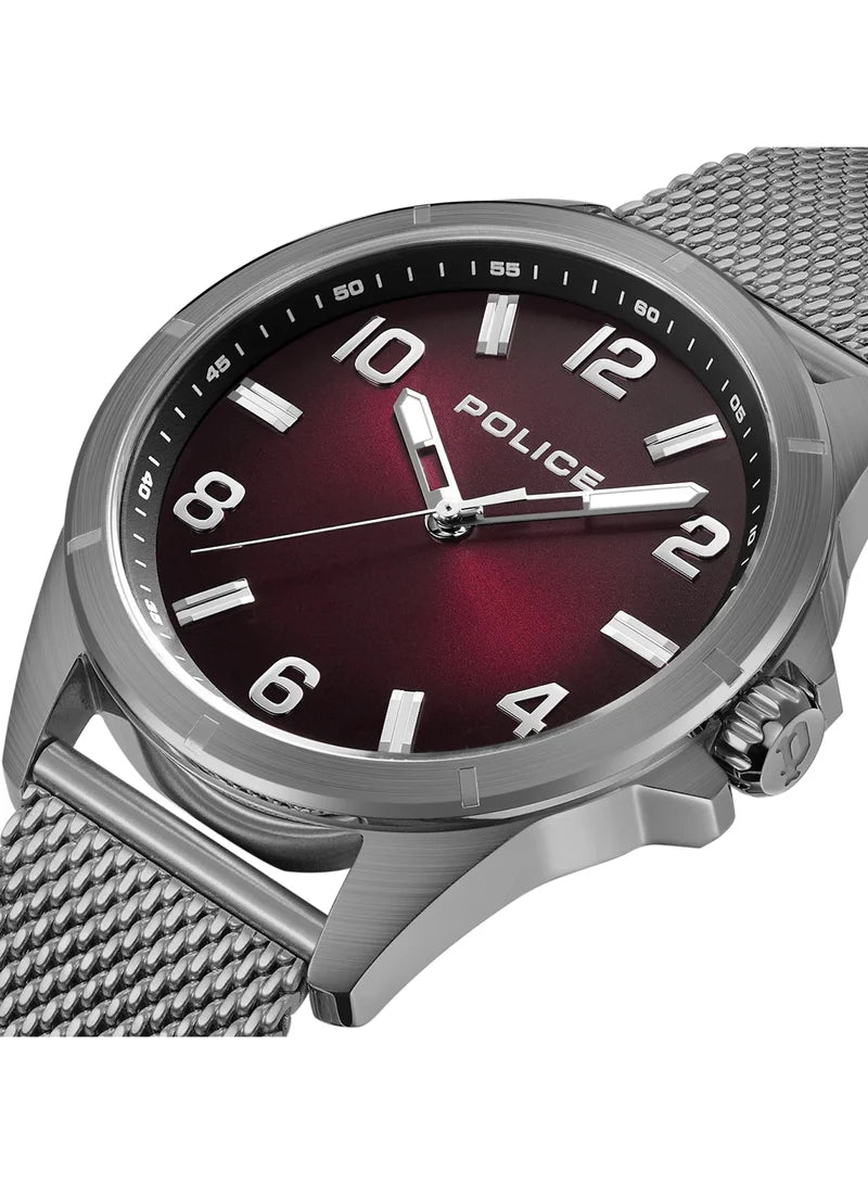 ساعة بوليس باروارا للرجال 45 مم، أنالوج، سوار من الفولاذ المقاوم للصدأ باللون الرمادي المعدني 