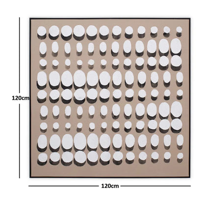 لوحة فنية جدارية تجريدية منقطة بإطار مخفي، بيج وأبيض - ١٢٠×١٢٠ سم 