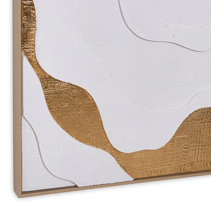لوحة فنية جدارية تجريدية بإطار حلزوني من تصميم روث، بلمسات معدنية، باللونين الأبيض والذهبي - ٥٢×١٥٢ سم 