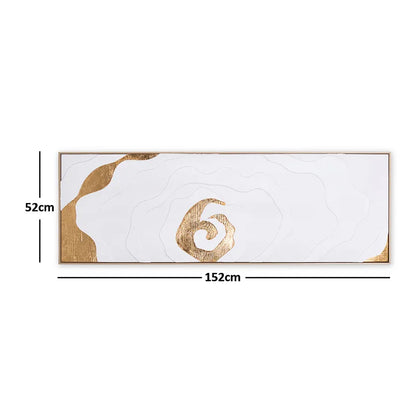 لوحة فنية جدارية تجريدية بإطار حلزوني من تصميم روث، بلمسات معدنية، باللونين الأبيض والذهبي - ٥٢×١٥٢ سم 