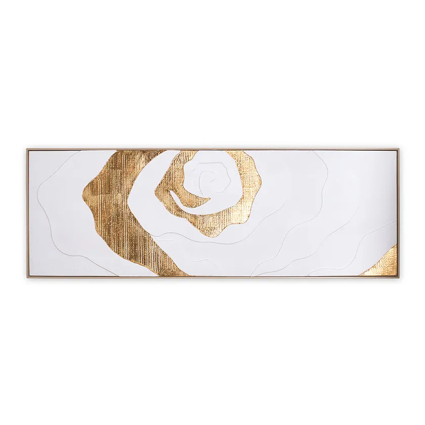 Waves Framed Abstract Wall Art With Metallic Accents, White & Gold - 52x152cm