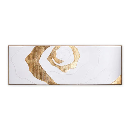 Waves Framed Abstract Wall Art With Metallic Accents, White & Gold - 52x152cm