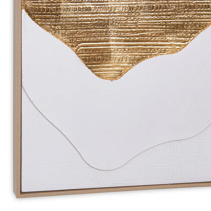 Waves Framed Abstract Wall Art With Metallic Accents, White & Gold - 52x152cm