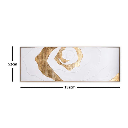 Waves Framed Abstract Wall Art With Metallic Accents, White & Gold - 52x152cm